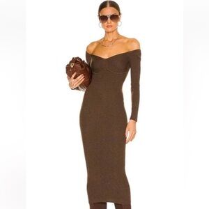 L'Academie Brown Off-Shoulder Women's dress with the tags